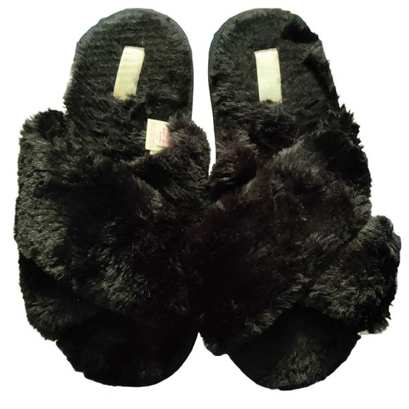 Victoria Secret Shoes - Victoria Secret Pink Size 10 Fuzzy Slippers Black